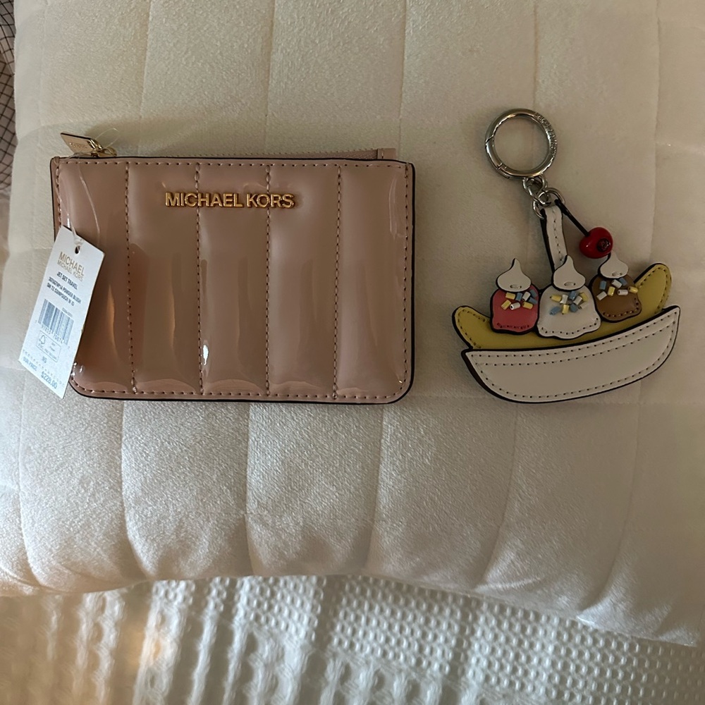Michael Kors Blush Card Holder with Banana Keychain